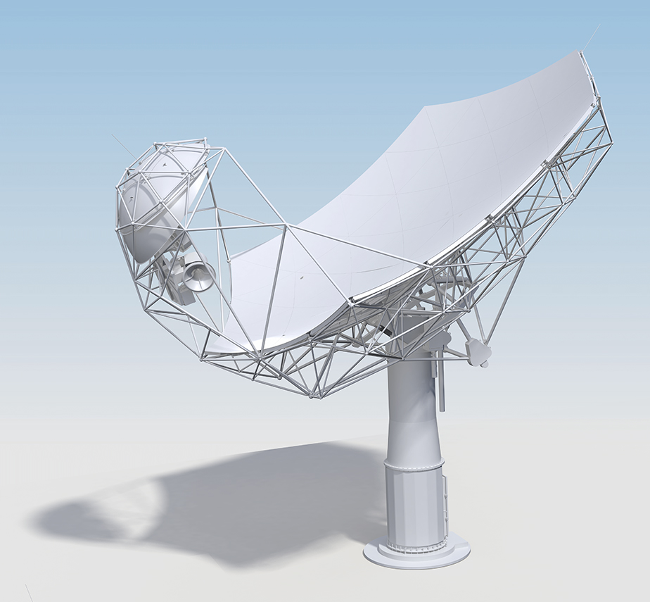 Ein Modell des fertigen SKA-MPG Teleskops. Foto: MPIfR/A. Basu et al.